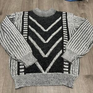 Vintage Giani Leone Mens Mock Neck Sweater Medium Knit Pullover Leather Accent